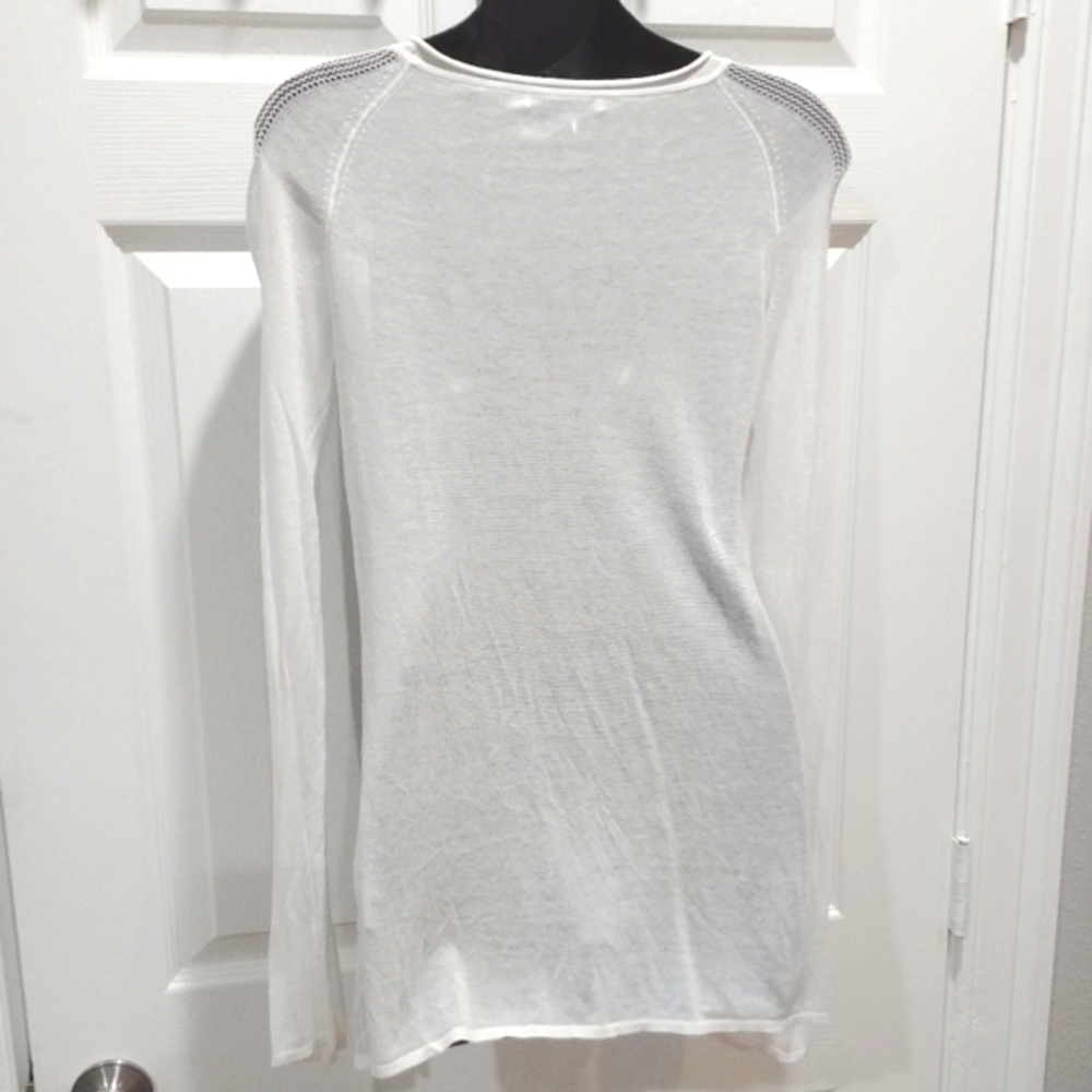 Alexander Wang T white crochet Mesh sleeves crew neck Knit Top size Small - Picture 4 of 8